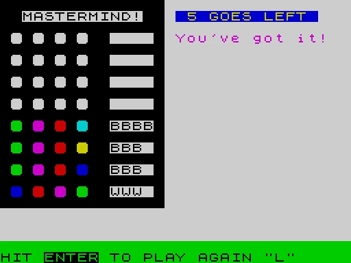 Mastermind — ZX Spectrum — скриншот