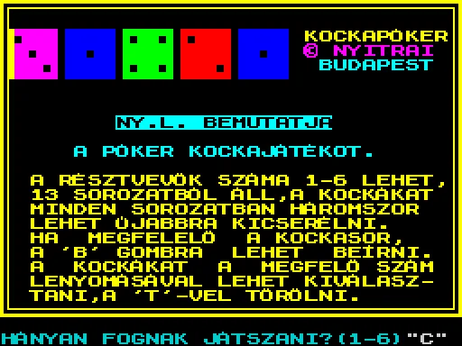 Kockapoker — ZX Spectrum — скриншот