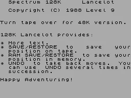 Lancelot — ZX Spectrum — скриншот
