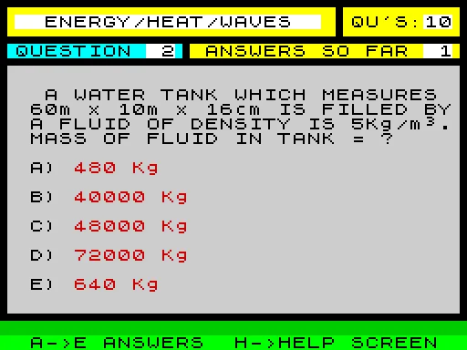 Physics 'O' Level Examiner — ZX Spectrum — скриншот