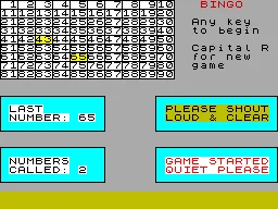 Bingo — ZX Spectrum — скриншот