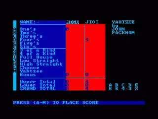 Yahtzee — Amstrad CPC — скриншот