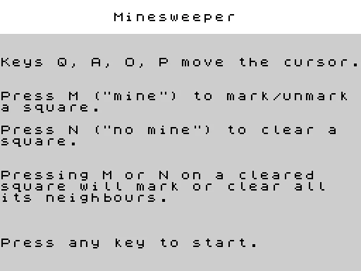 Minesweeper — ZX Spectrum — скриншот