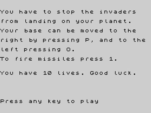 Invaders — ZX Spectrum — скриншот