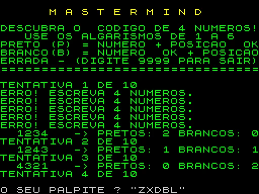 Mastermind — ZX Spectrum — скриншот