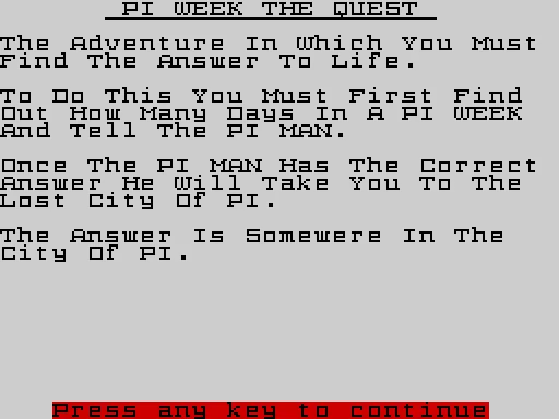 Pi Week The Quest — ZX Spectrum — скриншот