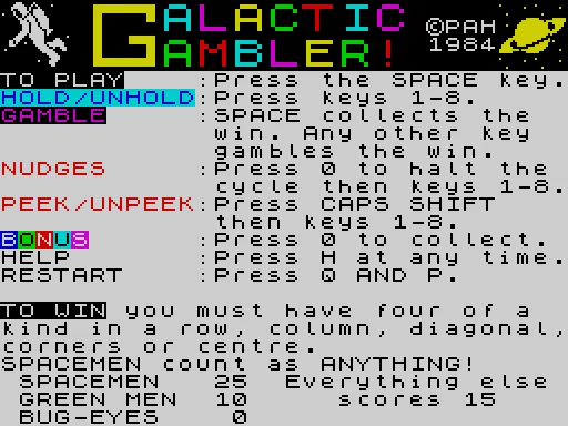 Galactic Gambler — ZX Spectrum — скриншот