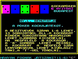 Kockapoker — ZX Spectrum — скриншот