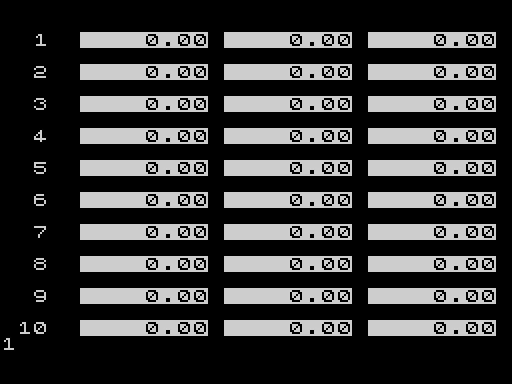 Spreadsheet — ZX Spectrum — скриншот