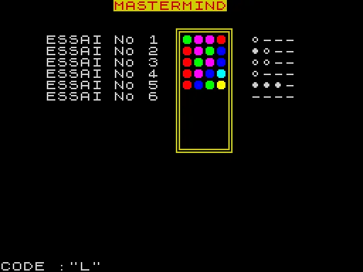 Mastermind — ZX Spectrum — скриншот